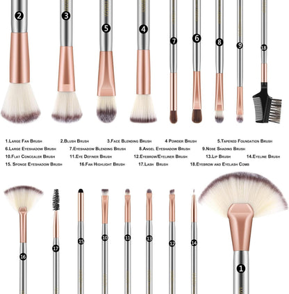 Makeup Brushes  Makeup Brushes Sets Professional 18 Pcs Make up Brushes Premium Synthetic Foundation Brush Blending Face Powder Blush Eyeshadow Eyeliner Makeup Kit with PU Leather Bag