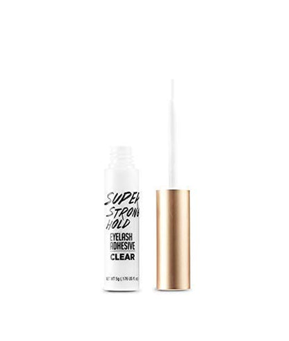 Super Strong Hold Eyelash Adhesive, Waterproof, 48-Hour Long-Lasting Lash Glue, Latex-Free, Hypoallergenic, Quick-Drying with Brush-On Applicator for Strip Lashes (Clear, 1 Pack)