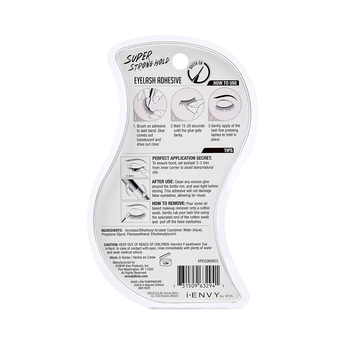 Super Strong Hold Eyelash Adhesive, Waterproof, 48-Hour Long-Lasting Lash Glue, Latex-Free, Hypoallergenic, Quick-Drying with Brush-On Applicator for Strip Lashes (Clear, 1 Pack)