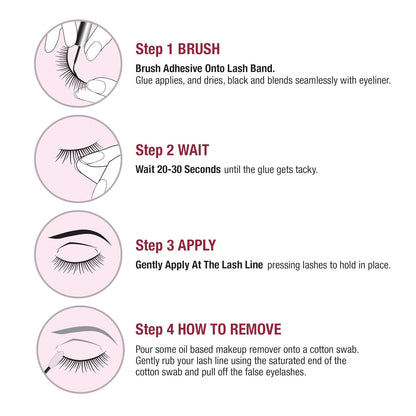 Super Strong Hold Eyelash Adhesive, Waterproof, 48-Hour Long-Lasting Lash Glue, Latex-Free, Hypoallergenic, Quick-Drying with Brush-On Applicator for Strip Lashes (Clear, 1 Pack)
