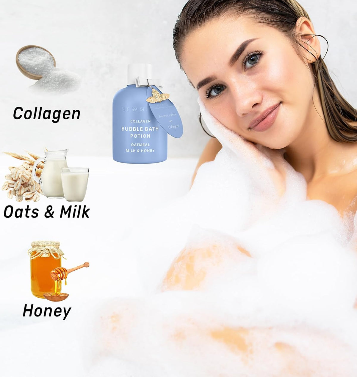 Collagen Bubble Bath - Long Lasting Bubbles Luxury Foaming Bath - Oatmeal Milk Honey - Moisturizing Relaxing Stress Relief Calming Self Care Spa Gift for Women Birthday Gifts Christmas