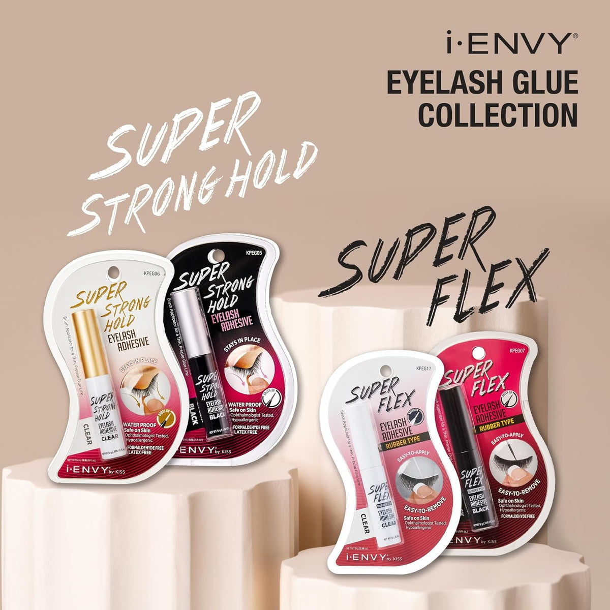 Super Strong Hold Eyelash Adhesive, Waterproof, 48-Hour Long-Lasting Lash Glue, Latex-Free, Hypoallergenic, Quick-Drying with Brush-On Applicator for Strip Lashes (Clear, 1 Pack)