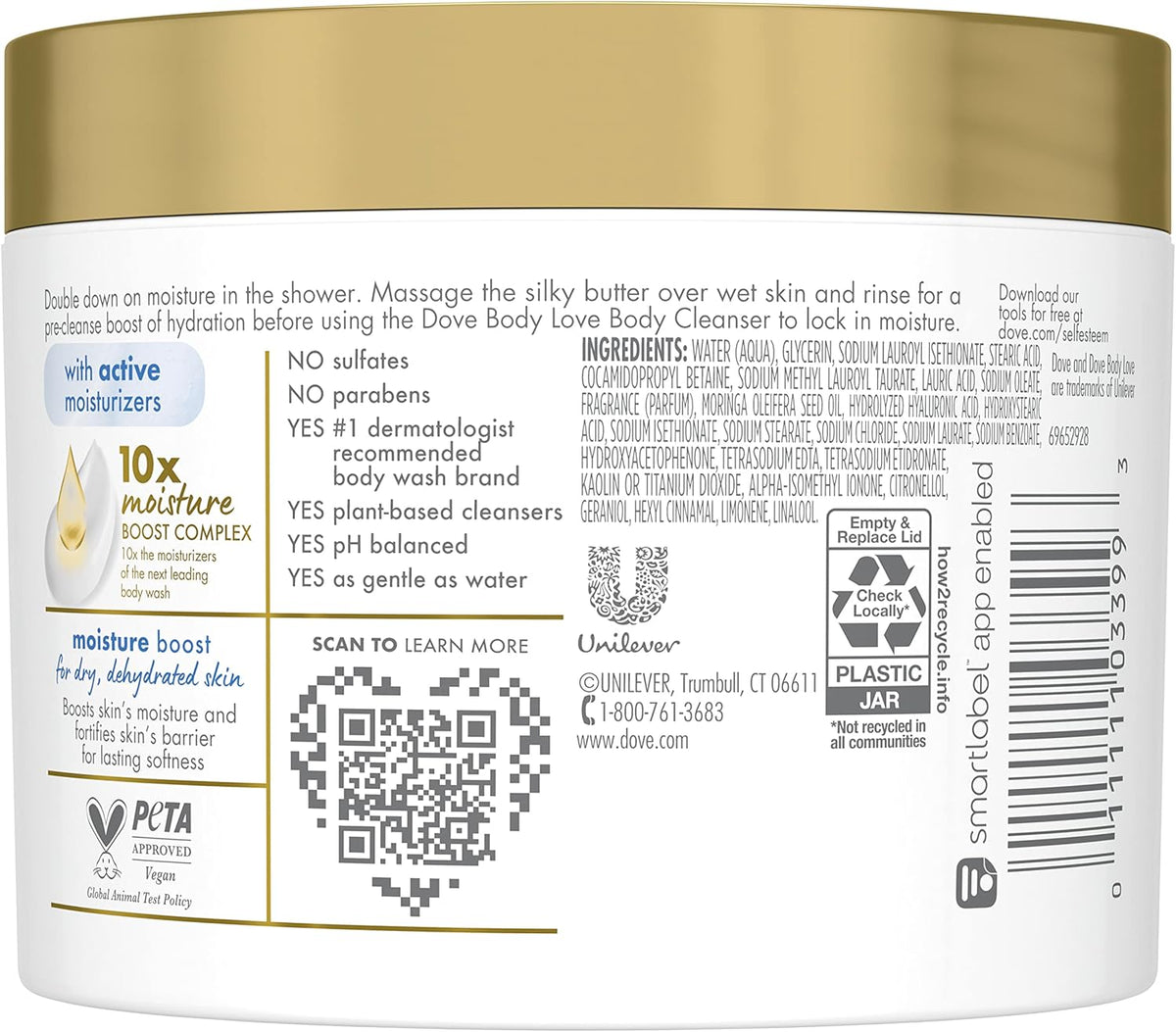 Body Love Moisture Boost with Hyaluronic Acid Serum and Moringa Oil Pre-Cleanse Shower Butter Skin Care for Dry Skin 283 G (Pack of 3)