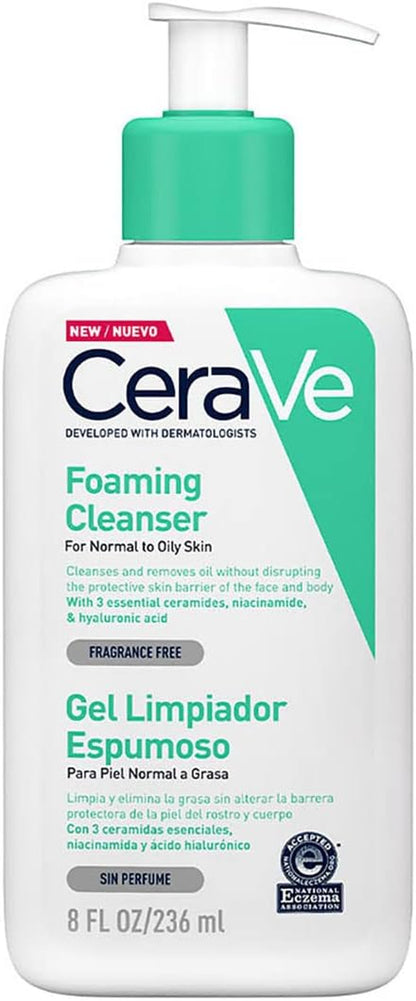 Moisturising Cream for Dry to Very Dry Skin 177Ml with Hyaluronic Acid & 3 Essential Ceramides & Foaming Cleanser for Normal to Oily Skin 236Ml with Niacinamide and 3 Essential Ceramides