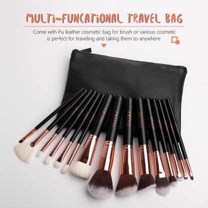 Makeup Brushes 15Pcs Professional Makeup Brush Set with Travel Bag
