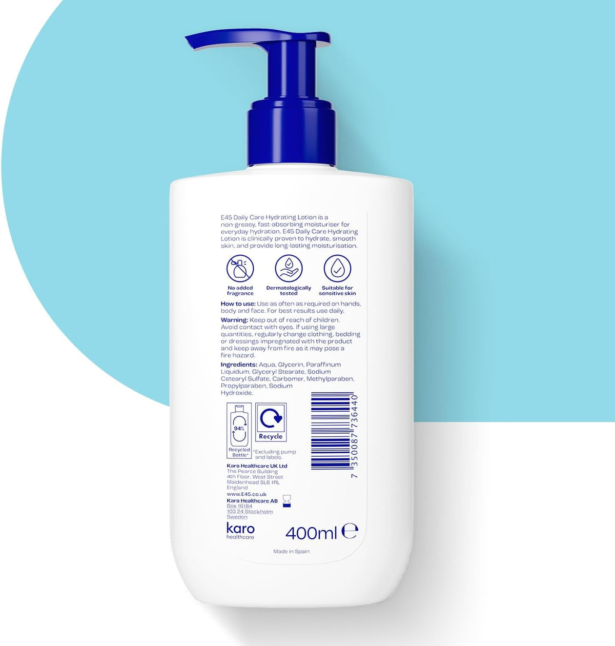 Daily Lotion 400 Ml for All Skin Types – Hydrating Non-Greasy Lightweight Moisturiser - Perfume-Free Long Lasting Body Face Hand Cream - Dermatologically Tested