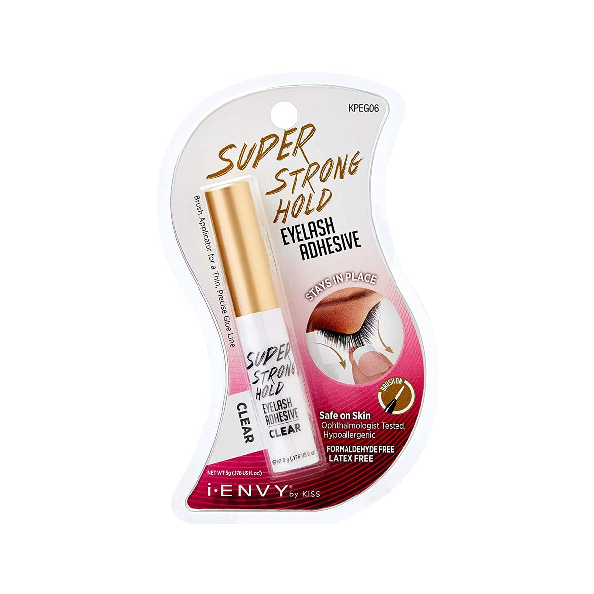 Super Strong Hold Eyelash Adhesive, Waterproof, 48-Hour Long-Lasting Lash Glue, Latex-Free, Hypoallergenic, Quick-Drying with Brush-On Applicator for Strip Lashes (Clear, 1 Pack)