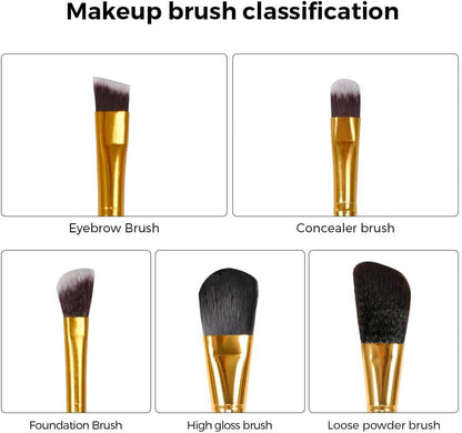 Makeup Brush Set Attack on Titan Anime Collection for Foundation Blush Eyeshadow Face Concealer Eyeliner Contour Powder Liquid Eye, Gift for Girls Women, Attack on Titan Merch, 5 Pcs, Gold