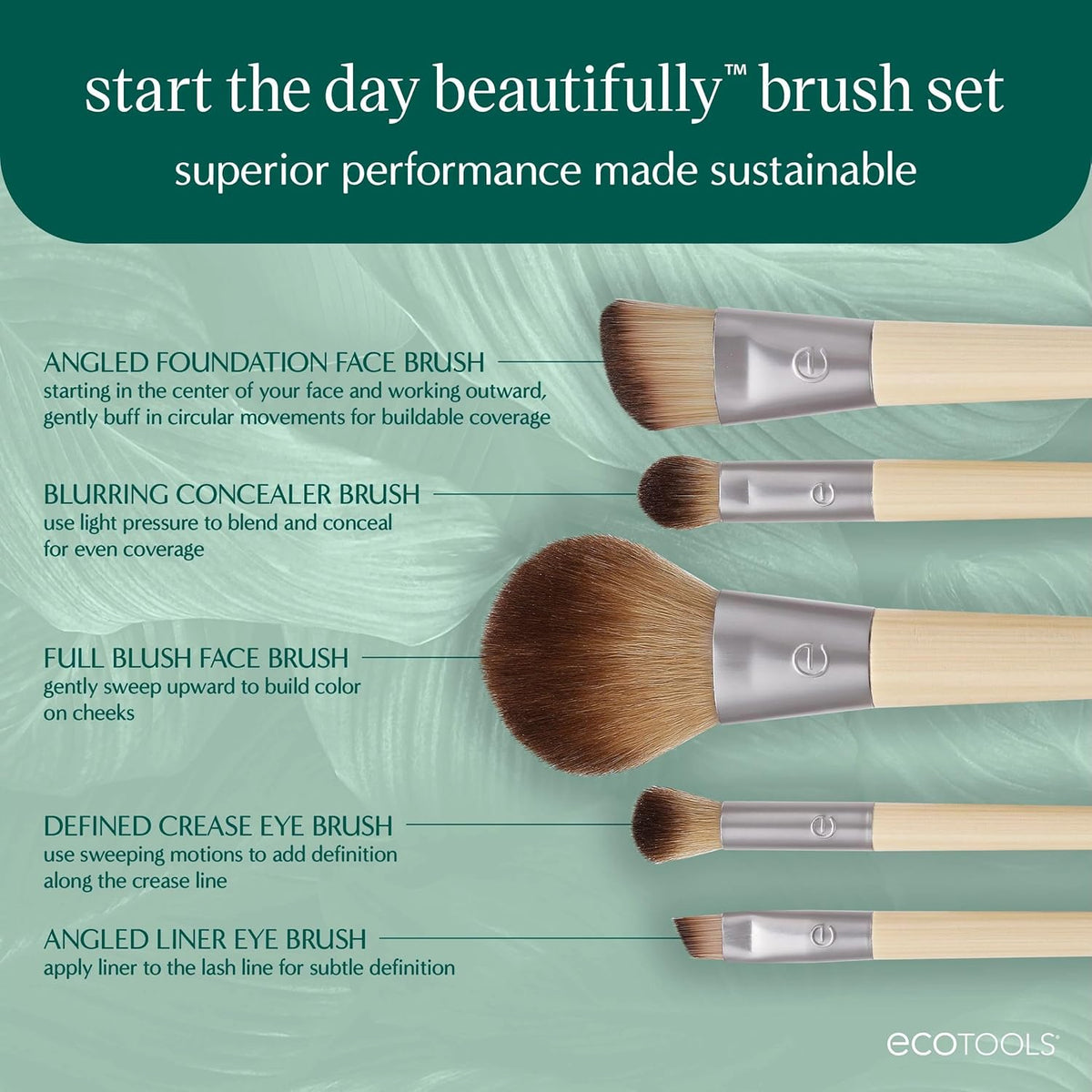 Start the Day Beautifully Brush Set, 5 Makeup Applicators & Tin