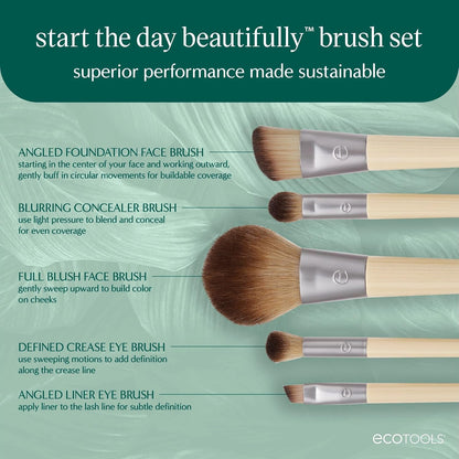 Start the Day Beautifully Brush Set, 5 Makeup Applicators & Tin