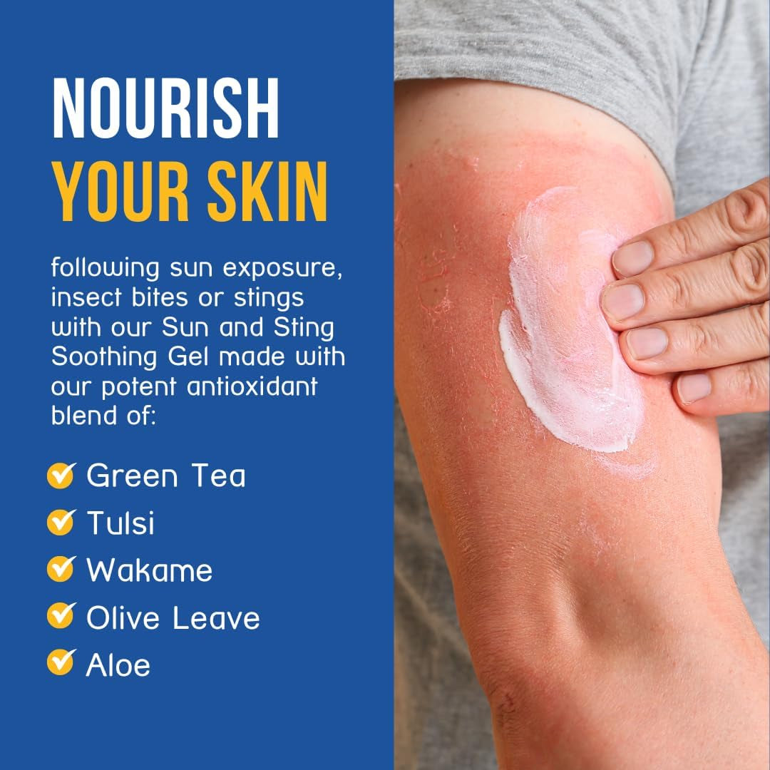 after Sun and Sting Relief Aloe Vera Soothing Gel for Sensitive Skin, 75 Ml Paraben Free Cooling Gel for Sting, Bug Bites and Sunburn Relief with Aloe Vera and Green Tea