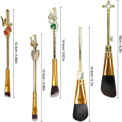 Makeup Brush Set Attack on Titan Anime Collection for Foundation Blush Eyeshadow Face Concealer Eyeliner Contour Powder Liquid Eye, Gift for Girls Women, Attack on Titan Merch, 5 Pcs, Gold